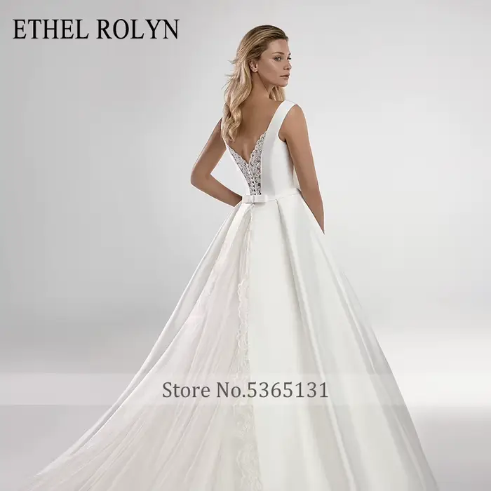 ETHEL ROLYN robe De mariée trapèze magnifique Satin col en v