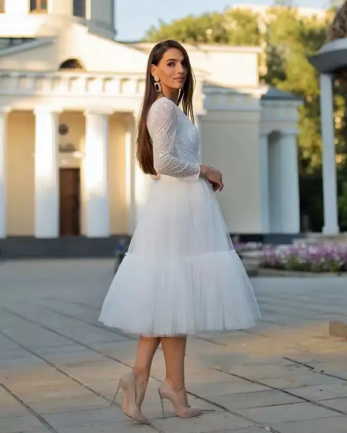 Robe de mariée bohème blanche 2026 à col en V