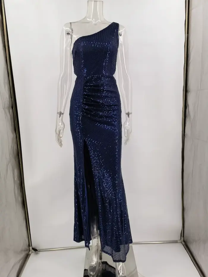 Robe maxi à sequins sexy à une épaule pour femmes