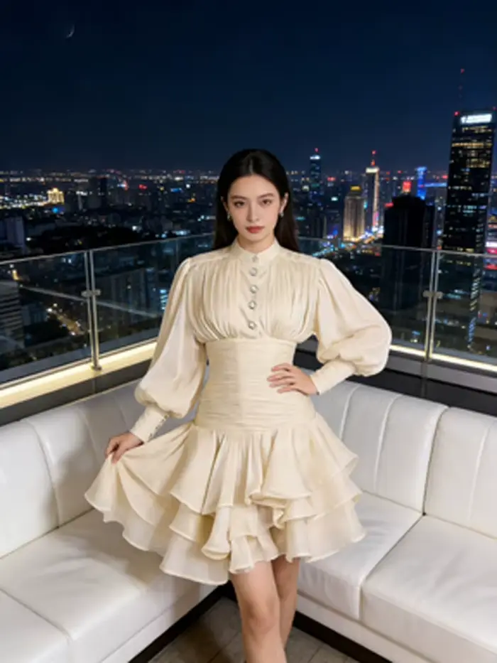 Robe Courte Élégante d'Inspiration Victorienne pour Femme, Manches Bouffantes, Froncée, à Volants, Style Romantique Cottagecore, Robes de Soirée Tendance Chic 2026