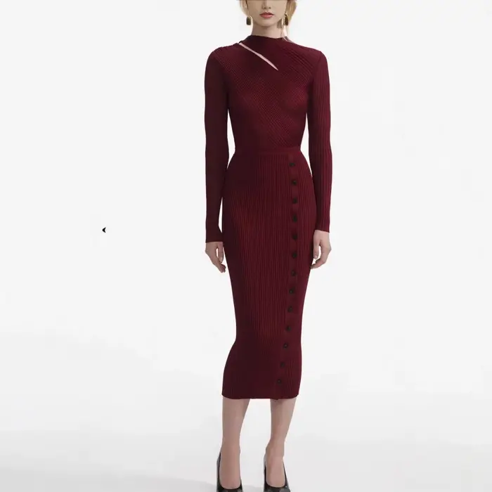 Robe tricotée décontractée pour femmes, manches longues, taille haute, enveloppante aux hanches, soi