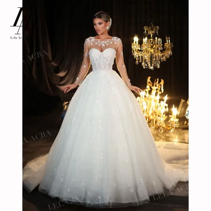 LelaAcra magnifique robe de mariée 2 en 1 2026 Appliques fleurs 3D a-ligne princesse robe de mariée 