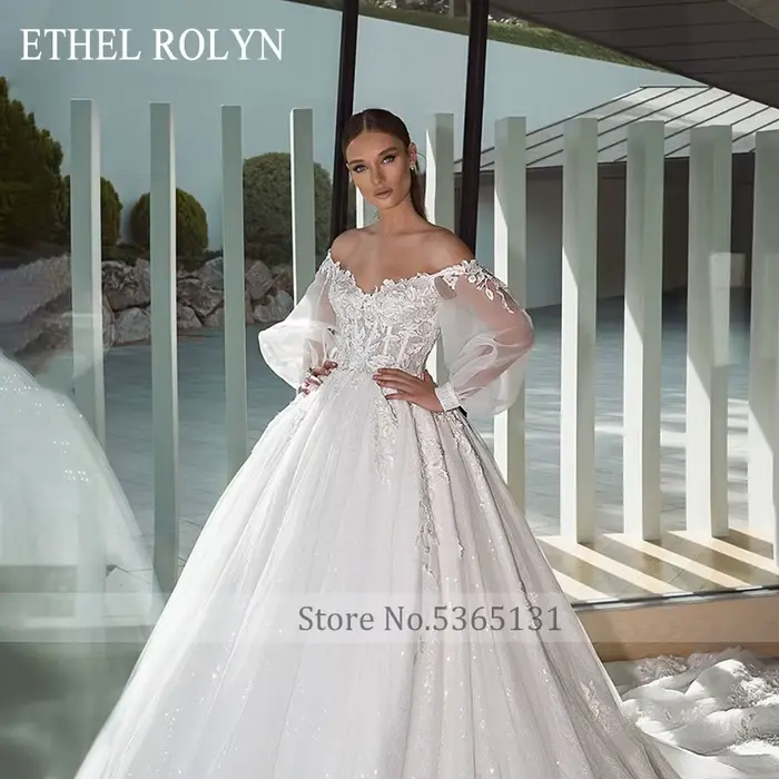 Robe de mariée Ethel Rolyen en dentelle princesse avec manches bouffantes, élégante pour mariages, soirées et célébrations