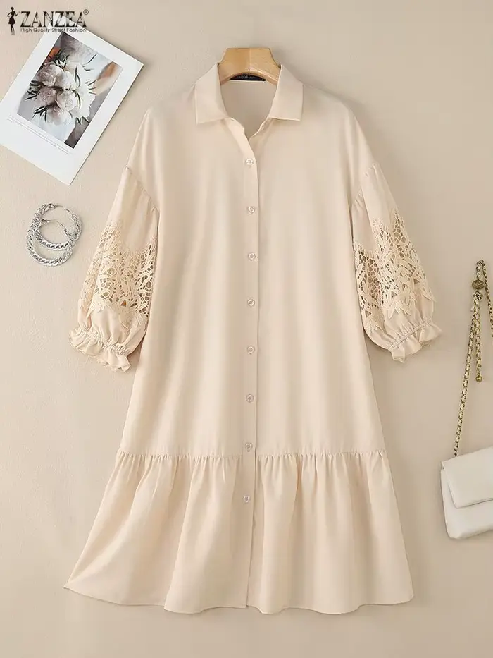 2026 ZANZEA printemps dentelle Crochet Robe d'été Mini