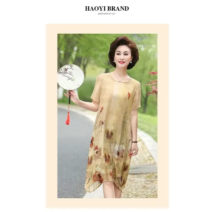 Robe midi en mousseline de soie à fleurs pour femmes d'âge moyen