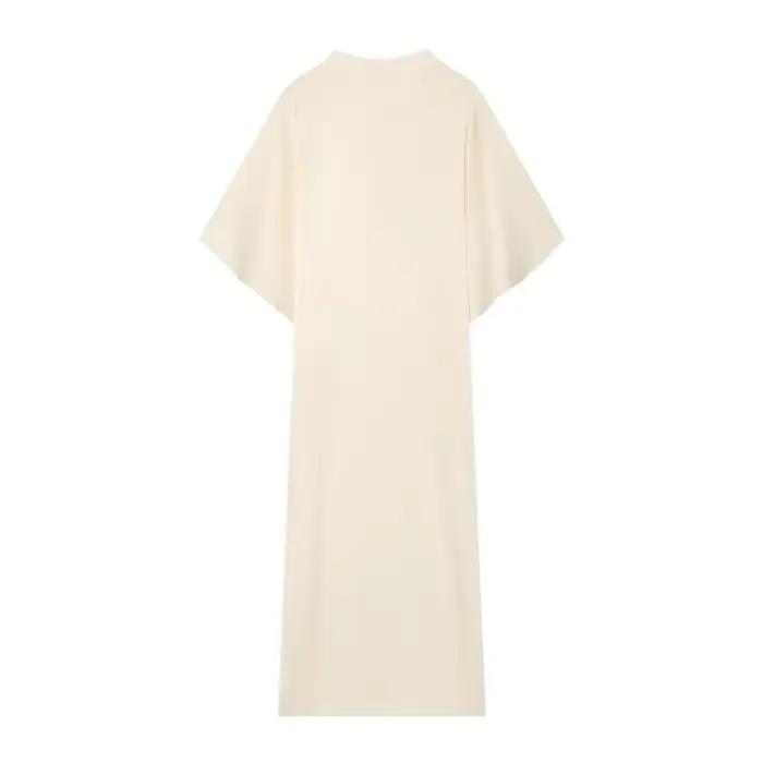 Robe midi fluide femme été 2026 col montant manches courtes élégante décontractée polyester blanc crème occassions spéciales