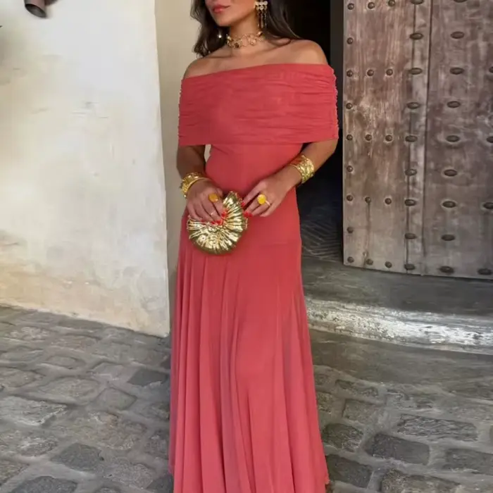 Robe longue fourreau asymétrique épaule dénudée pour femmes