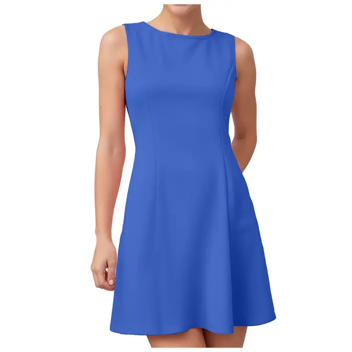 Robes pour femmes col rond sans manches une ligne robe mi-longue grande taille ample