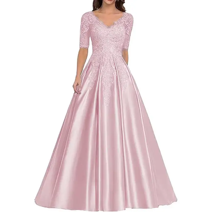 Robe de mère de la mariée en satin et dentelle élégante avec soutien-gorge intégré et design appliqué pour événements spéciaux