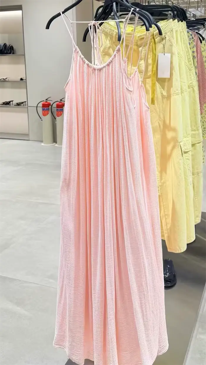 Robe longue décontractée Guobioziy en polyester pour femmes, style de plage, couleur rose, sans manches, ample, romantique, pour les vacances et les journées de plage