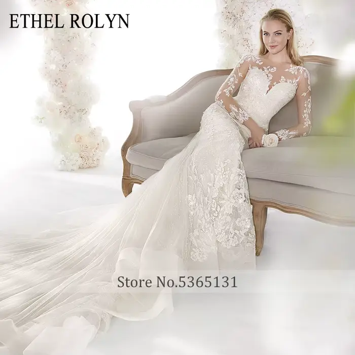 ETHEL ROLYN romantique sirène robes De mariée à manches longues Sexy chérie brillant Illusion