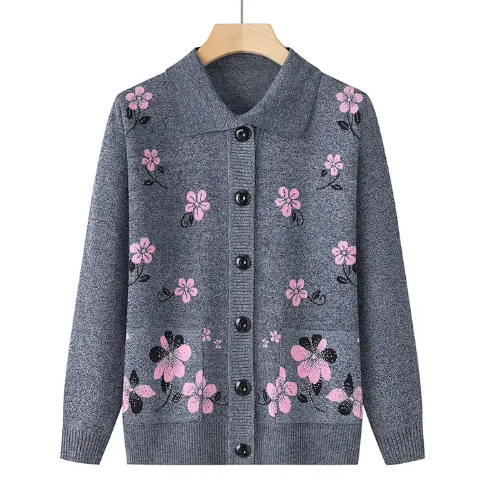 Cardigan à revers pour grand-mère