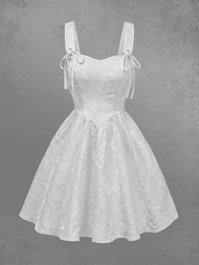 Nouvelle Robe Mini de Soirée Blanche pour Femme, Style Gothique, Jacquard Floral, Coupe Trapèze, San