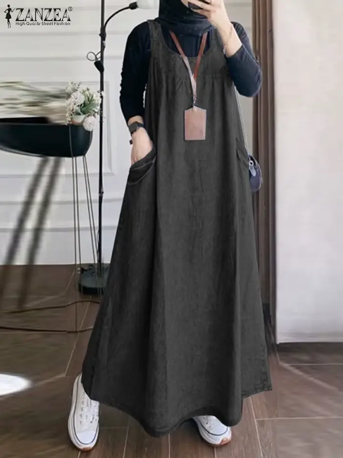 Robe ZANZEA en viscosé décontractée pour femmes, robe de couleur unie, sans manches, idéale pour les occasions estivales et spéciales