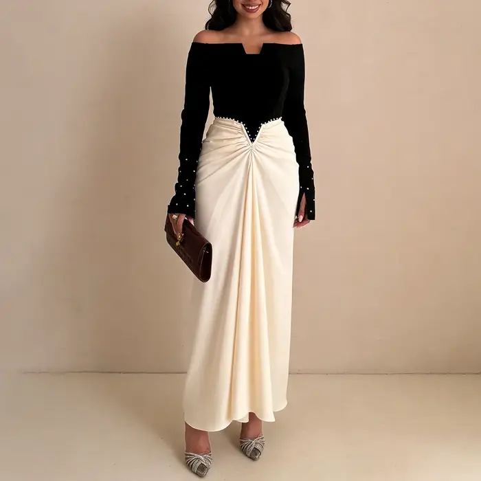 Robes longues de soirée luxueuses VGH couleur noire pour femmes