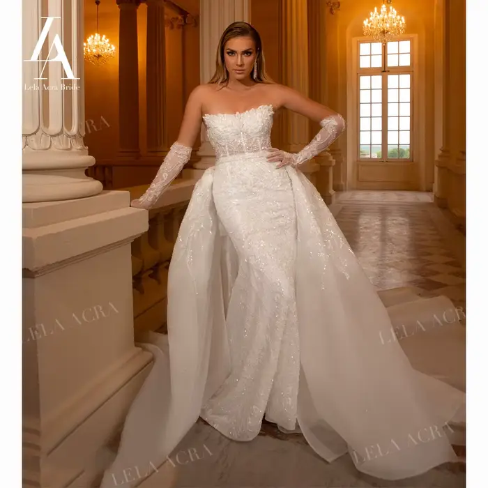 2 en 1 robe de mariée sirène sans manches 2026 magnifique