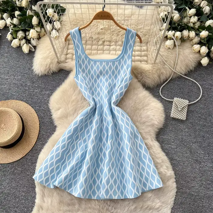 Robe Courte Femme Coupe Trapèze Y2K Streetwear Sans Manches Imprimée Sexy Taille Cintrée Élégante Épissée Soirée Travail 2026