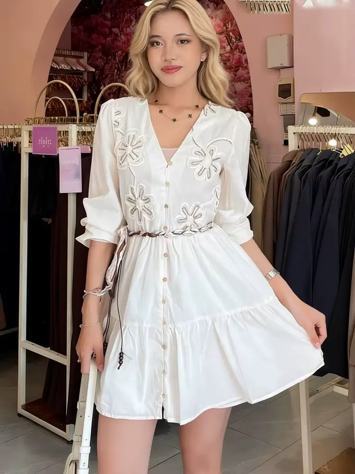 Robes pour femmes, beige, manches longues, robes courtes, nouvelle collection printemps 2026, mode féminine, vestidos décontractés, robe de fête mini brodée de fleurs