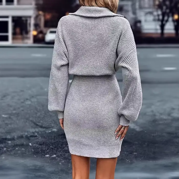Robe pull tricotée femme mode décontractée col polo coupe cintrée nouvelle collection automne hiver 2025 polyester légèrement extensible pour junior occassions spéciales