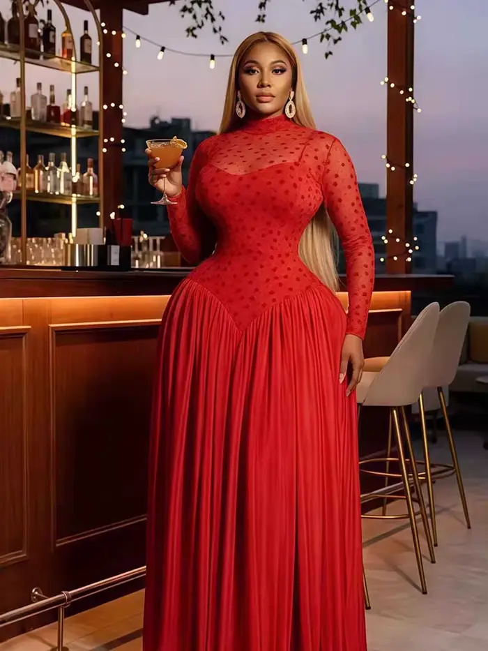 Robe élégante à manches longues pour femmes, coupe trapèze extensible, idéale pour les événements formels et les soirées printemps été