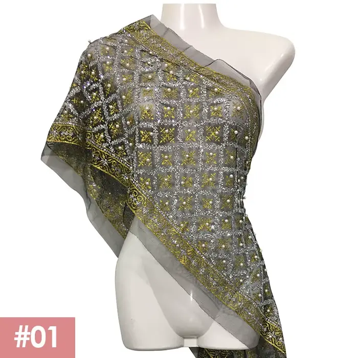 Costume traditionnel thaïlandais pour femmes, perles en dentelle scintillante, châle de protection s