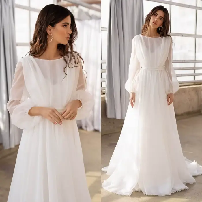 Robe de soirée en mousseline de soie blanche pure