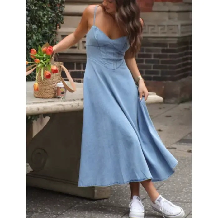 Camisole sans manches en coton décontractée pour femmes printemps été plis mi-mollet spaghetti sangle occasions spéciales