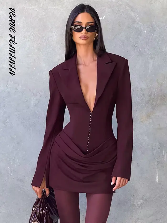 Robe de soirée courte plissée col en V pour femmes style high street occasions spéciales élégante mini soirée mariage gala