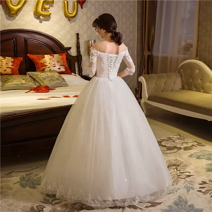Robe de mariée en dentelle sexy princesse initiée col bateau demi-manches soutien-gorge intégré pour femmes enceintes occassions spéciales