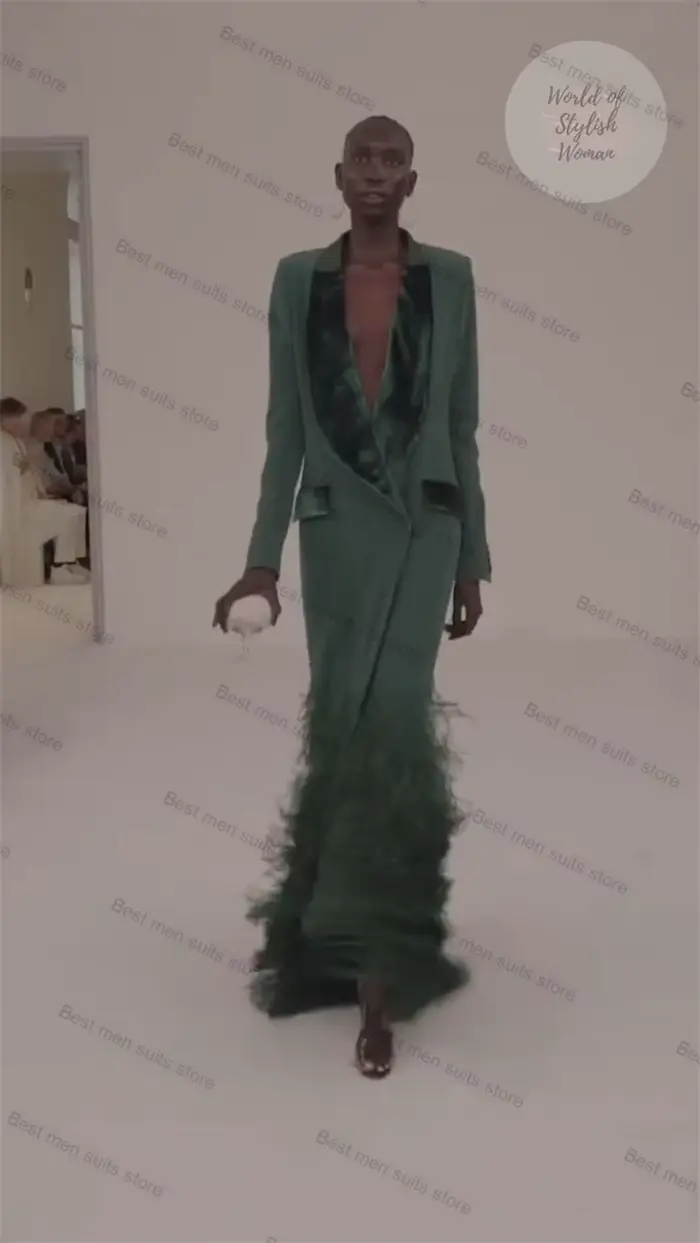 Costume 1 pièce en plumes vertes pour femmes