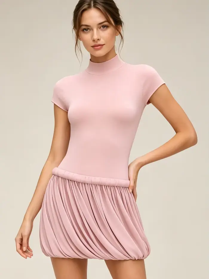 Robe mini chic à col montant et froncée PUAL, style élégant et moulant, idéale pour les soirées, les rendez-vous et les événements nocturnes, un incontournable pour 2026