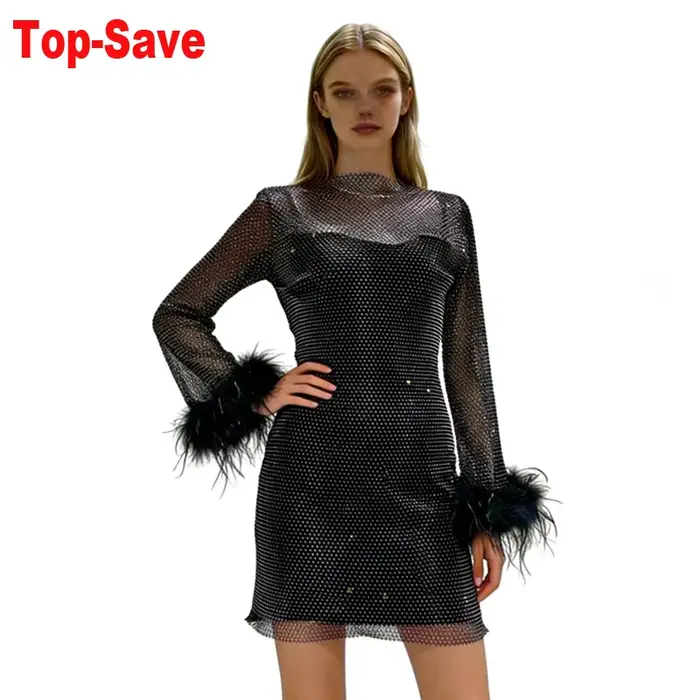 Robe d'anniversaire de luxe pour femme noir style élégant coupe crayon sans manches avec plumes et soie pour occasion estivale