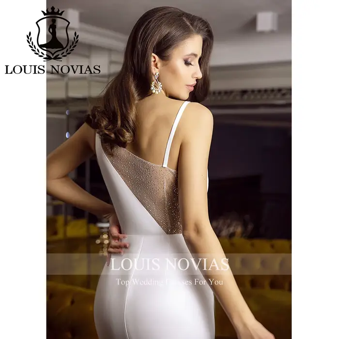 LOUIS NOVIAS robe De mariée sirène Simple bretelles Spaghetti Illusion genou longueur gaine Satin