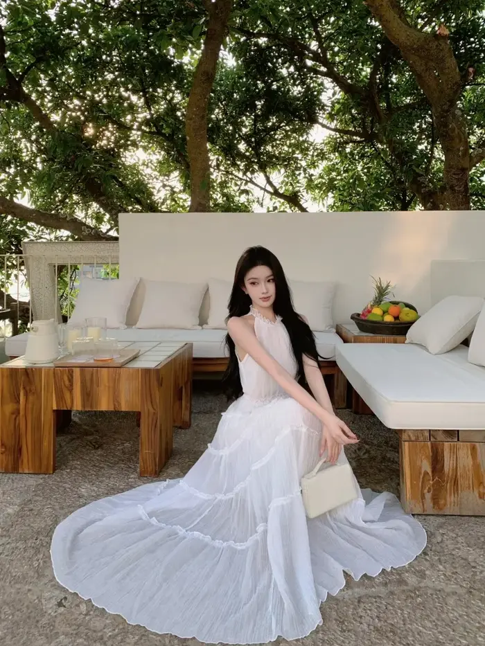 Robe longue d'été blanche élégante et sexy pour femme
