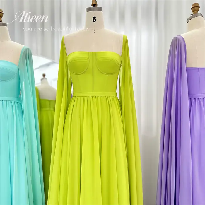 Aileen-Robe de Soirée Jaune Citron avec Manches Cape pour Femme, Tenue Élégante de Style Saoudien, D