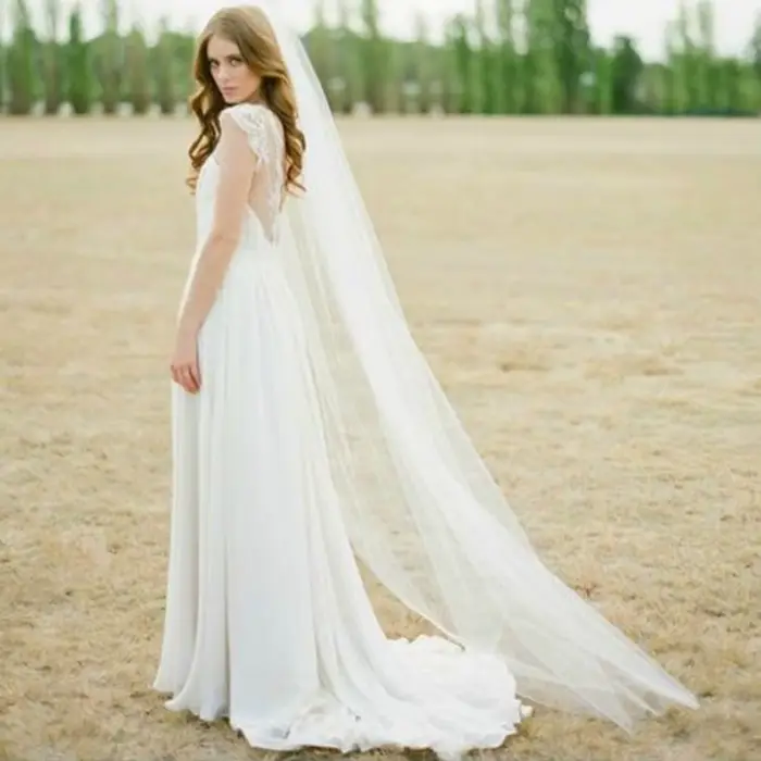 Image réelle blanc ivoire voile de mariage une couche doux Tulle