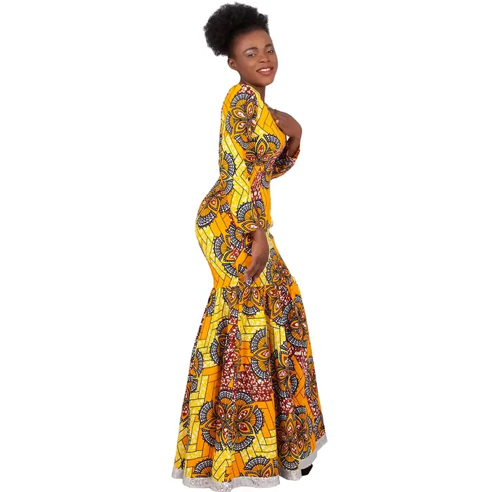 Robe africaine imprimée Ankara pour femmes, robes à manches longues, robe élégante Dashiki, jupe plissée de mariage, robes à la mode, WY1058