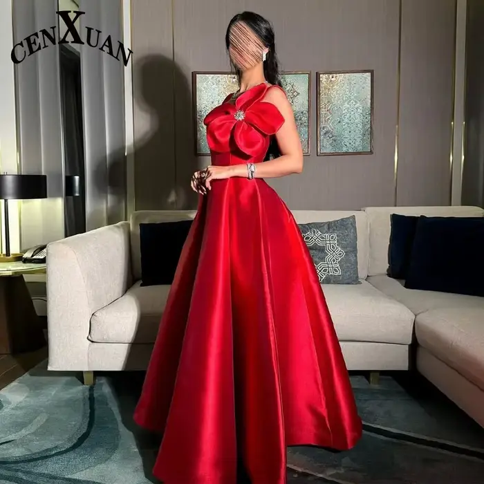CENXUAN gracieux a-ligne robes De soirée avec fleur 3D bretelles Spaghetti Satin femmes
