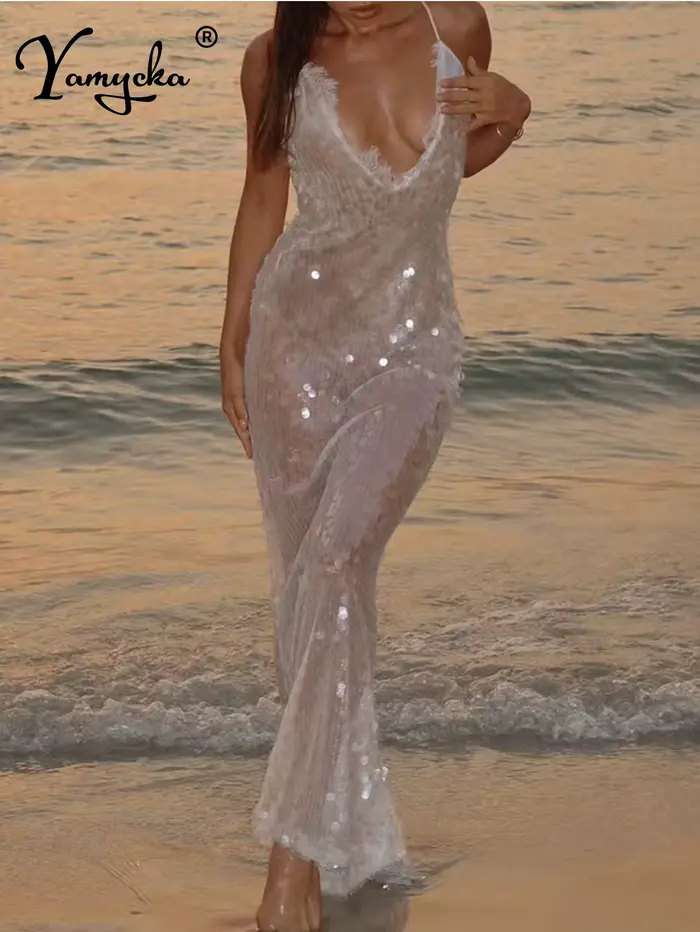 Robe d'été blanche sexy à sequins
