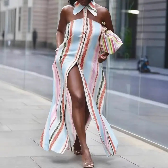Robe d'été élégante à rayures imprimées