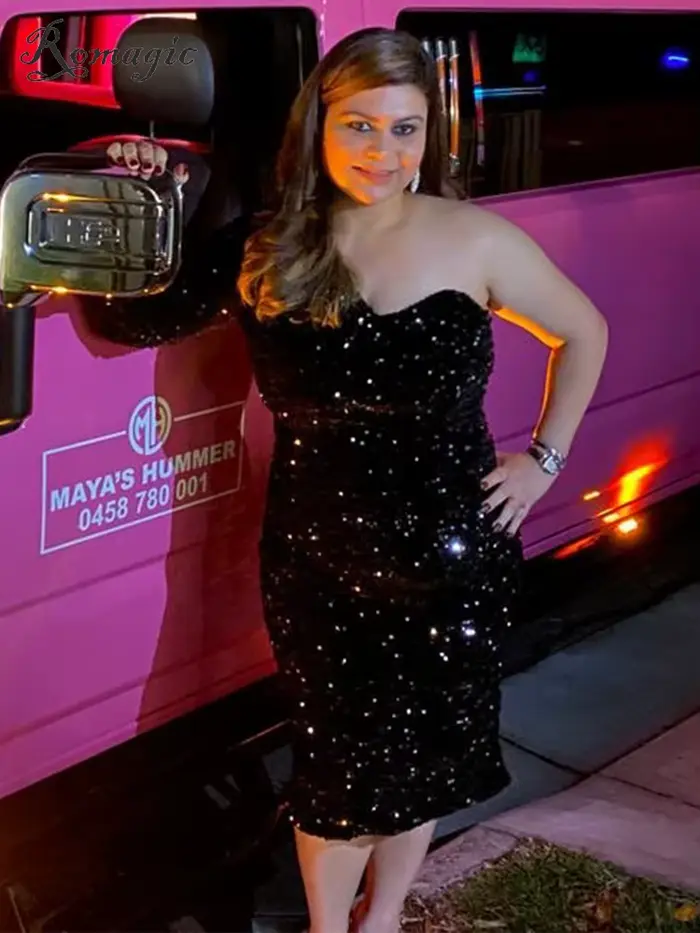 Robe de soirée à paillettes noire ou rouge sexy une épaule manches longues pour femmes bal de promo boîte de nuit été