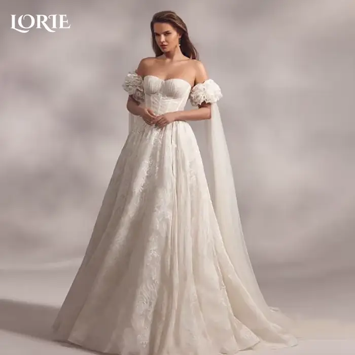 LORIE dentelle robes de mariée chérie bouffée épaules dénudées princesse robe