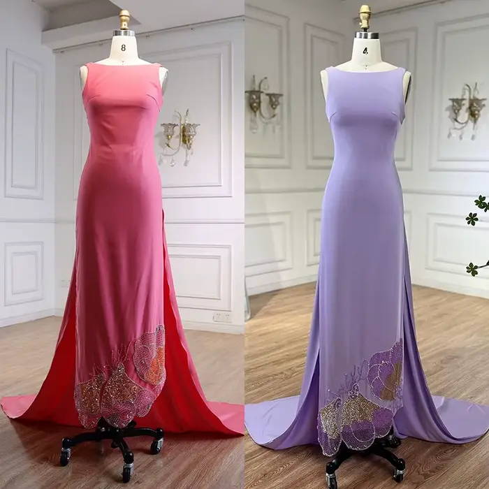 Robe de soirée arabe festonnée rose