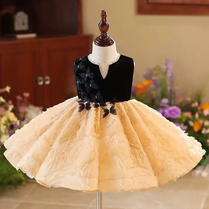 Jill Wish J421 robe élégante à fleurs Champagne pour filles, robe princesse pour enfants en bas âge,