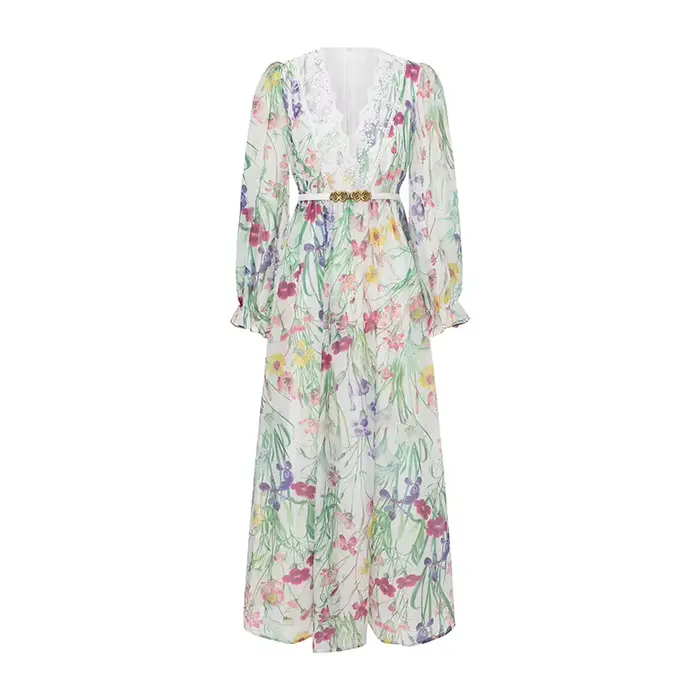 Robe de soirée longue élégante de style français vintage pour femmes, robe à manches évasées, col en