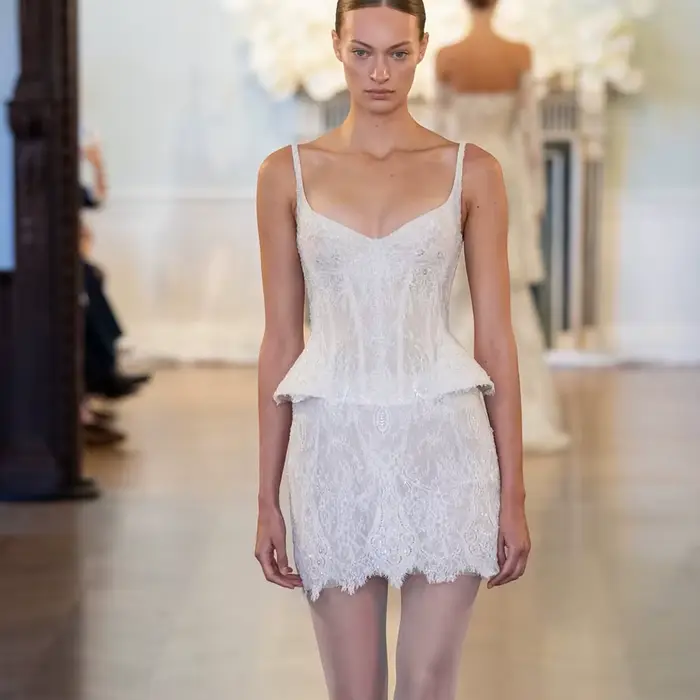 Robe de mariée civile pour fuite de noces, 2 pièces, à bretelles spaghetti, col en V, avec corset en