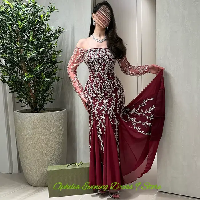 Robe de soirée élégante en mousseline de soie, col bateau exquis, robes de bal à appliques tendance, robes sirène personnalisées pour occasions spéciales