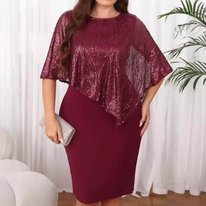 Grande taille femmes Sexy hanche étreinte robes paillettes irrégulière 5XL