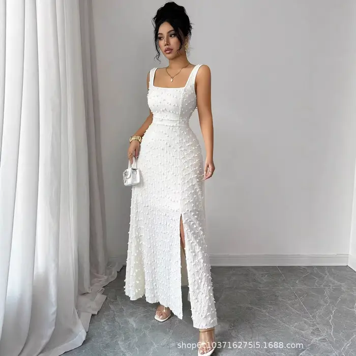Robe longue blanche d'été élégante pour femme