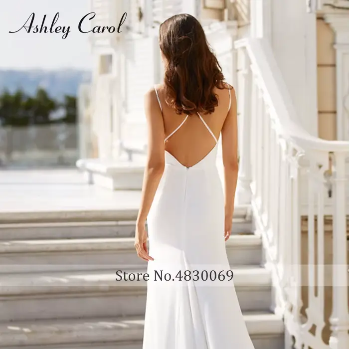 Ashley Carol-Robe de mariée fourreau en mousseline de soie, robe de Patients à ourlet fendu, col en V, dos nu croisé, bretelles spaghetti, charmante mariée